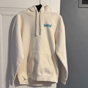 Cream Hoodie with Blue Graphic